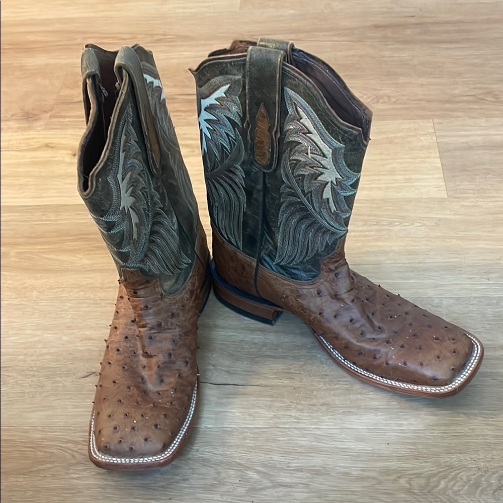 Tony Lama Brown and Green Ostrich Cowboy Boots